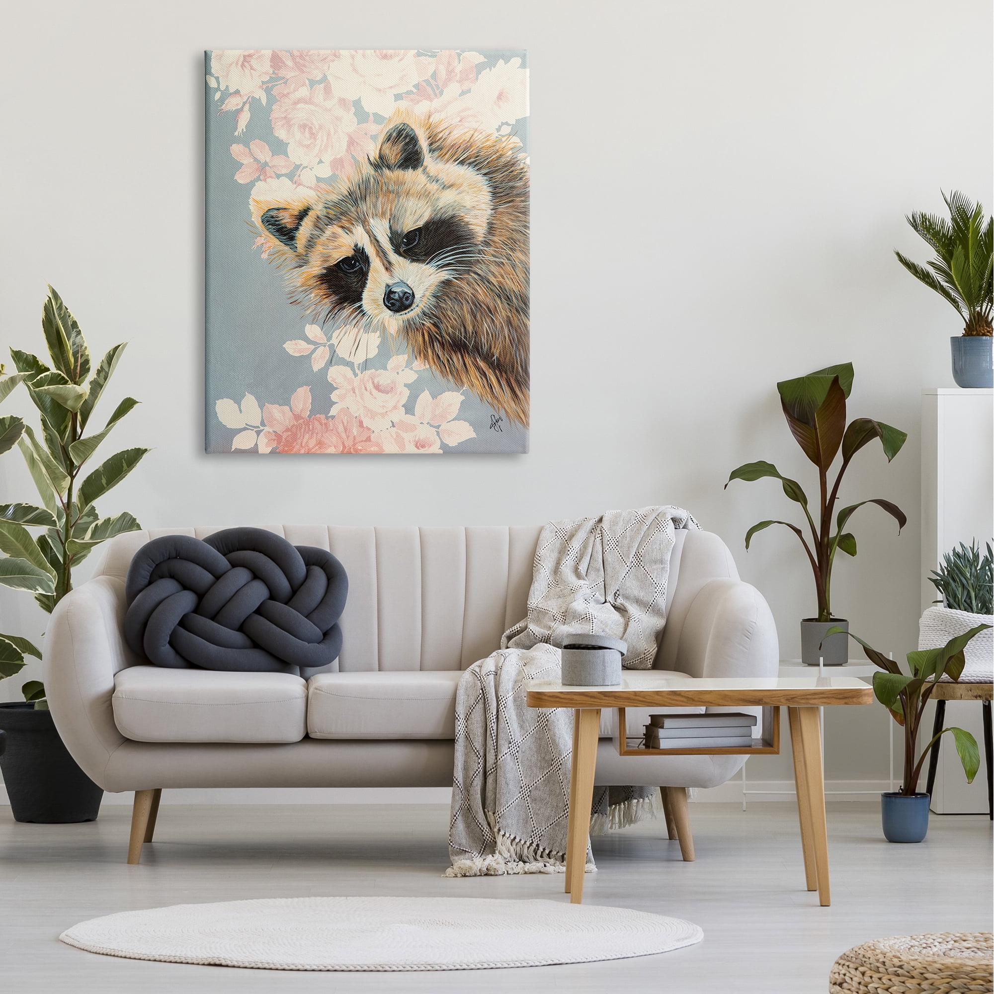 Stupell Industries Raccoon Hanging From Pink Flowers Animal Portrait,36 x 48, Design by Diane Fifer