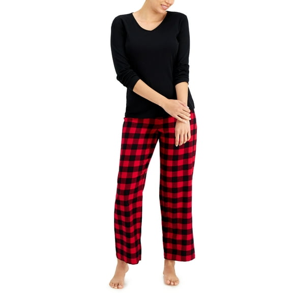 Charter Club Womens V-Neck T-Shirt & Flannel Pants Pajama Set