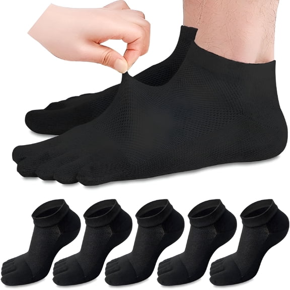 TELOLY 5 Pairs Men Toe Socks, Five Finger Socks Cotton Soft and Low Cut Breathable Socks for Men (Black)