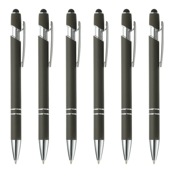 Ballpoint Pen with Stylus Tip, 6Pcs 2 in 1 Metal Pen Black Ink 1.0mm Medium Point Stylus Pen for Touch Screens Style 3, Gray
