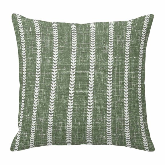 Throw Pillow Covers 16x16 Inch, Olive Green Decorative Pillow Cases for Couch Sofa Bed, Vintage Traditional Vertical Stripes Texture Cotton Linen Square Home Decor Pillowcases with Hidden Zipper