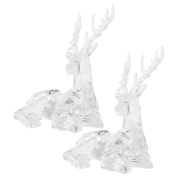 BESTYASH 2Pcs Acrylic Reindeer Figurines Clear Deer Statue Christmas Tabletop Centerpiece Decoration