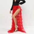 thumbnail image 5 of PNTUTB Women's Fashion Solid Color Multi-Layer Tulle Lightweight High Slit Asymmetrical Ankle Length Skirt, 5 of 6