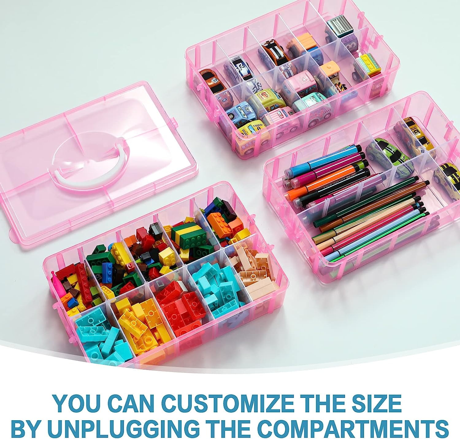3-Tier Bead Organizer,Stackable Craft Storage Containers with 30 Compartments Dividers for Washi Tape, Kids Toy, Hair Accessories, Nail,Art Supplies, Fishing Tackle,Pink
