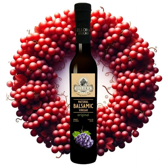 Ellora Farms, Original Thick Greek Balsamic Vinegar, Barrel Aged, No-Additives, No-Added Sugar, No-Preservatives, Glass Bottle, 8.45 oz.
