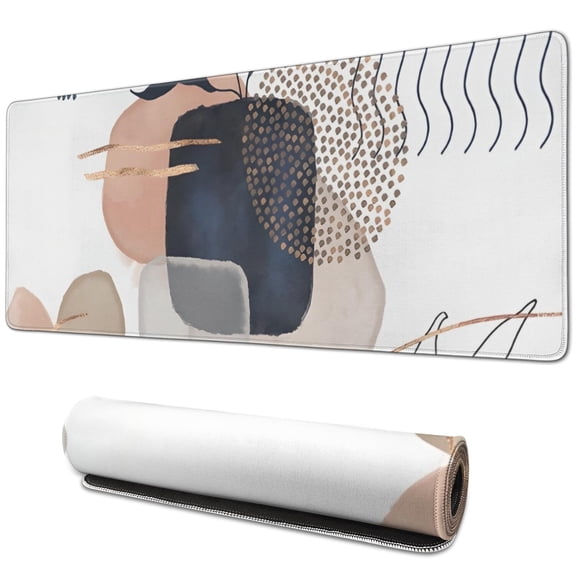 Long Mouse Pads for Desk,Blue Boho Abstract and Plant Pattern Desk Mats on Top Of Desks, Desk Mouse Pad Extra Large with 3mm Non-Slip Base and Stitched Edge for Gaming,Office,Work,Home 31.5"x11.8"