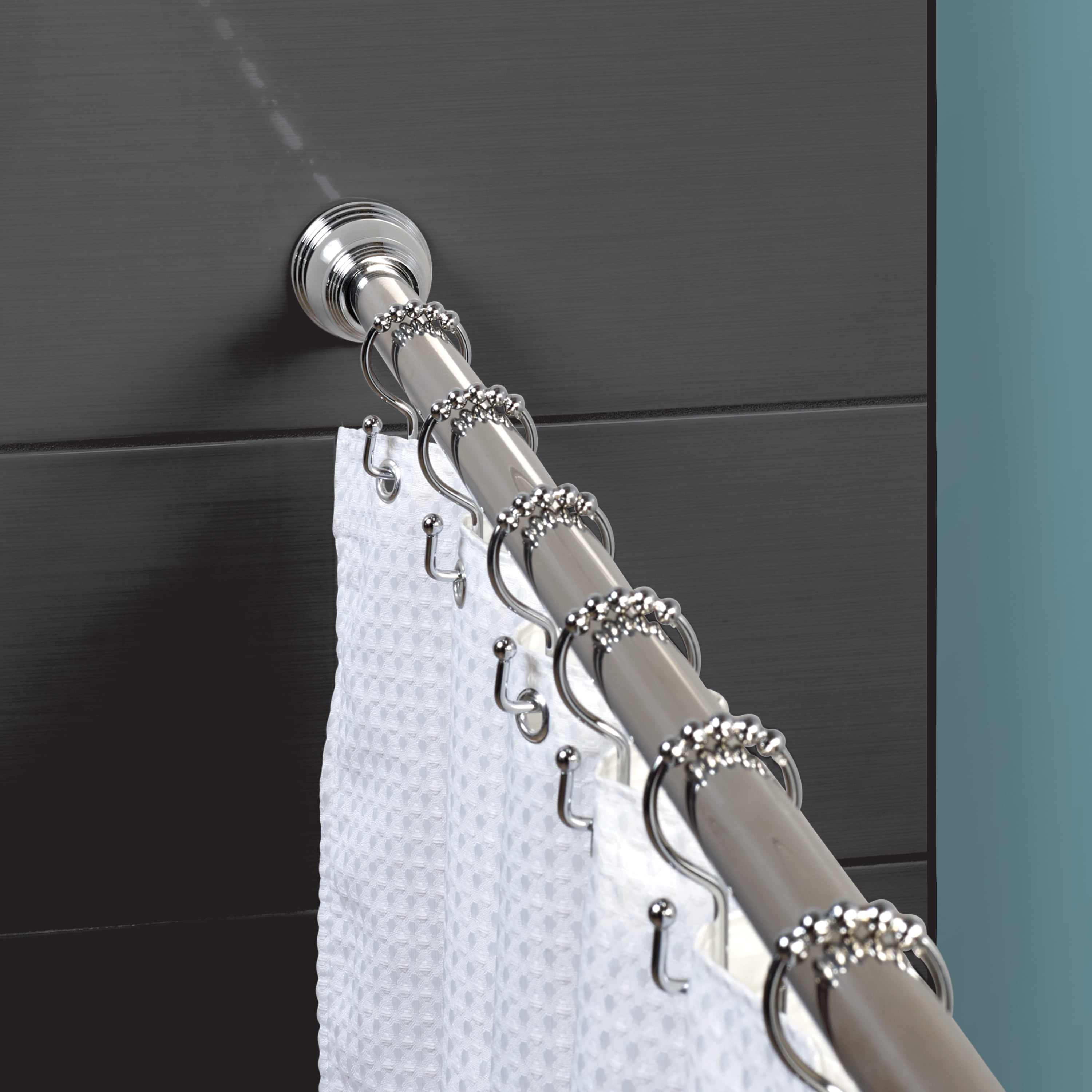 Zenna Home Rustproof Stainless Steel 44 to 72-in. All-in-One Dual-Mount Ultimate Shower Rod and Rings Set, Chrome