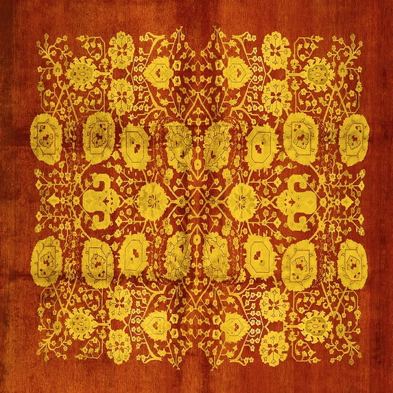 Ahgly Company Machine Washable Indoor Square Oriental Yellow Industrial Area Rugs, 8' Square
