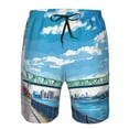 Adobk Urban Riverside Clock Tower Print Men's Swim Trunks Hawaiian