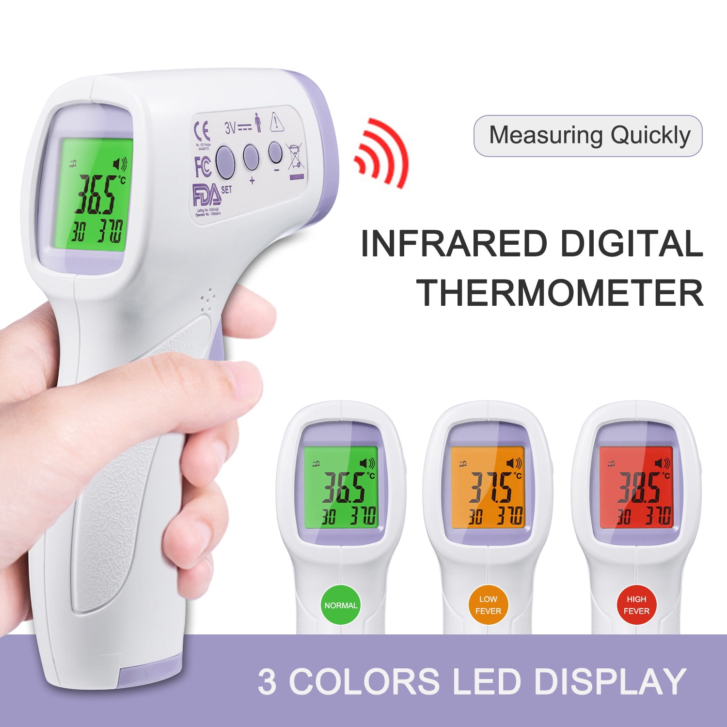 Digital Thermometer Temperature Contact Thermometer with Tri-Color Backlight for Child/Adult Body Temperature Measurements