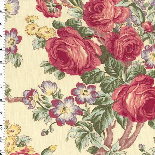Rose Pink/Beige/Multi Floral Print Pique Decorating Fabric, Fabric By ...