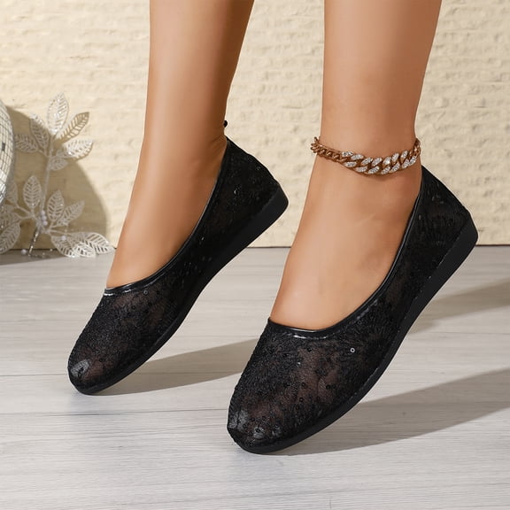 Willtoo Women's Flats Cut Out Round Toe Slip On Floral Ballet Flat Comfortable Lace Flats
