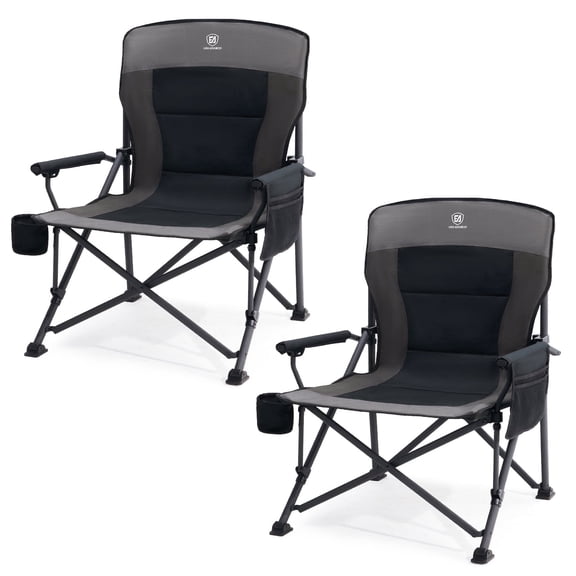 EVER ADVANCED 2 Pack High Back Oversized Camping Chair, 500lbs Capacity Heavy Duty Folding Chair for Adults, Portable Collapsible Lawn Chair with Side Pockets, Black