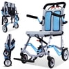 Wisging Ultralight Travel Transportation Wheelchair, Lightweight Foldable with Telescopic Handbrakes, 19 lbs Portable Folding Wheelchair for Seniors