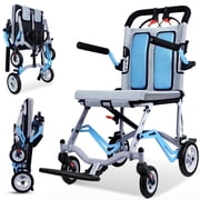 Wisging Ultralight Travel Transportation Wheelchair, Lightweight Foldable with Telescopic Handbrakes, 19 lbs Portable Folding Wheelchair for Seniors