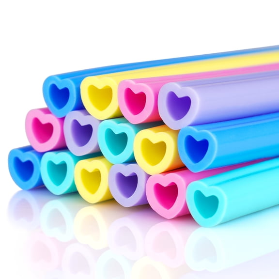 Tomorotec Reusable Silicone Drinking Straws 15PCS Heart Shaped 10 in Long for 6-20 oz Tumblers Soft Washable BPA-Free Food Grade Flexible Bendy Safe