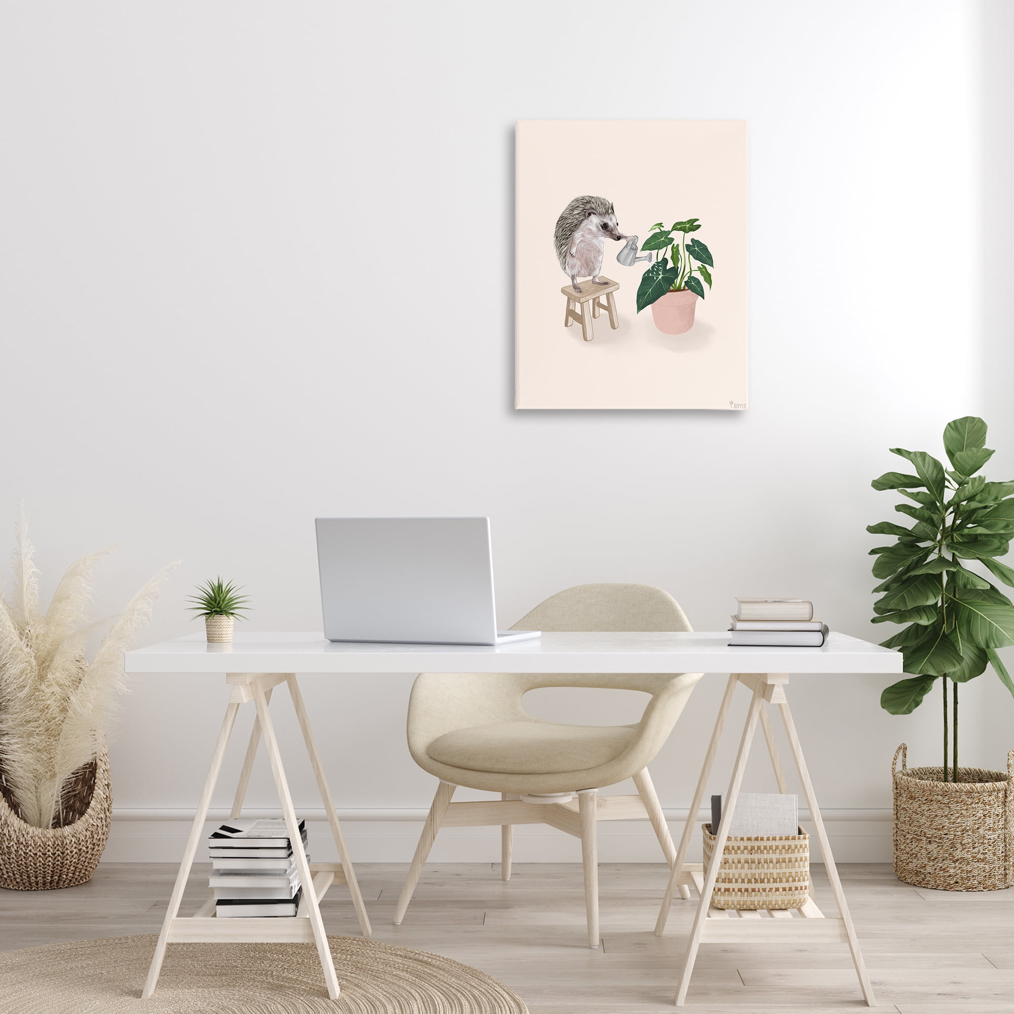 Stupell Industries Hedgehog Watering Plant Animals & Insects Painting Gallery Wrapped Canvas Art Print Wall Art, 24 x 30