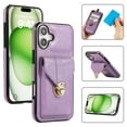 thumbnail image 2 of ELEHOLD Crossbody Wallet Case for iPhone 16 Plus,Back Credit Card Holder Metal Snap Luxury Purse Case with Shoulder Strap for Women Girls for iPhone 16 Plus,Purple, 2 of 8