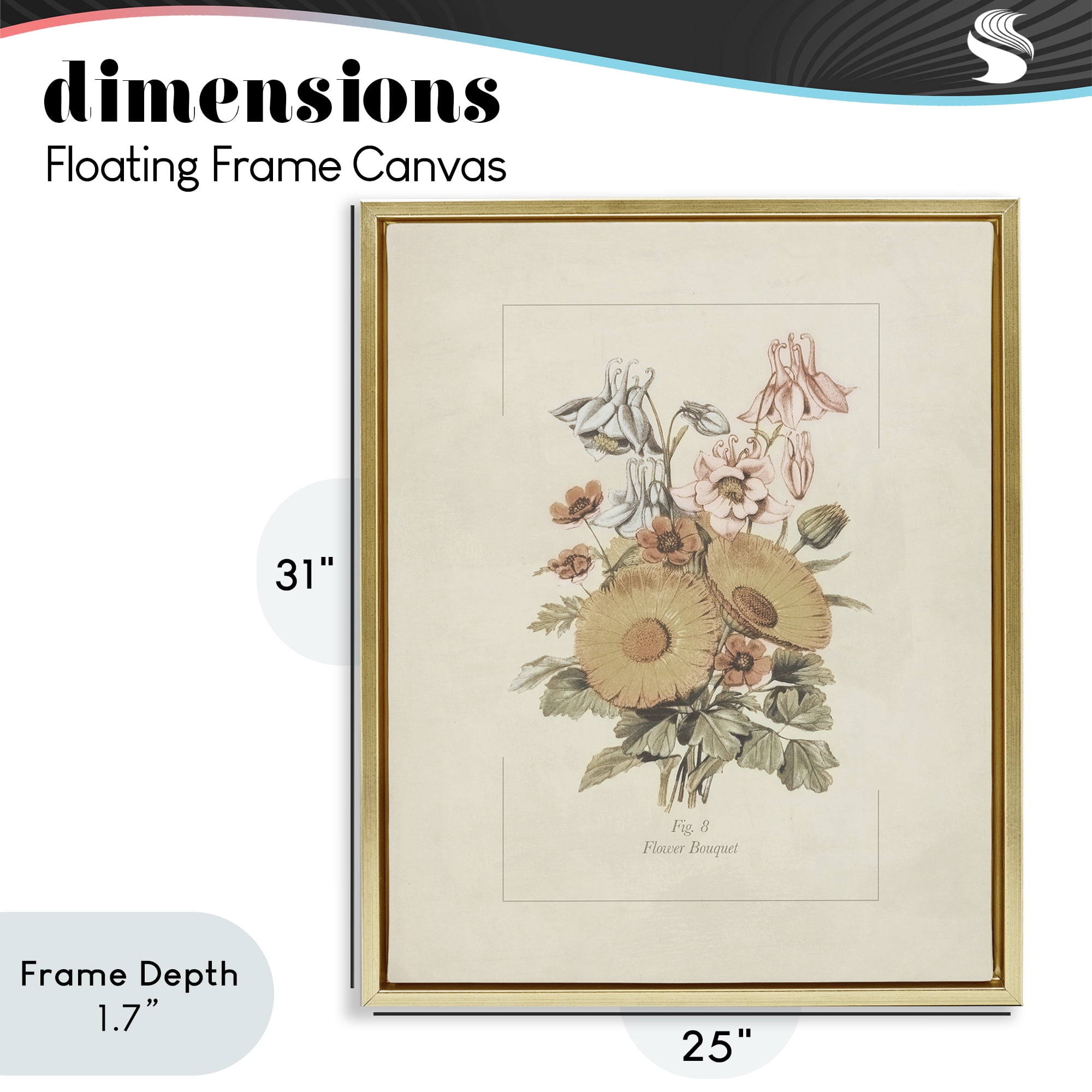 Stupell Industries Flower Bouquet Vintage Garden Gold Framed Floater Canvas Wall Art, design by Dan Meneely