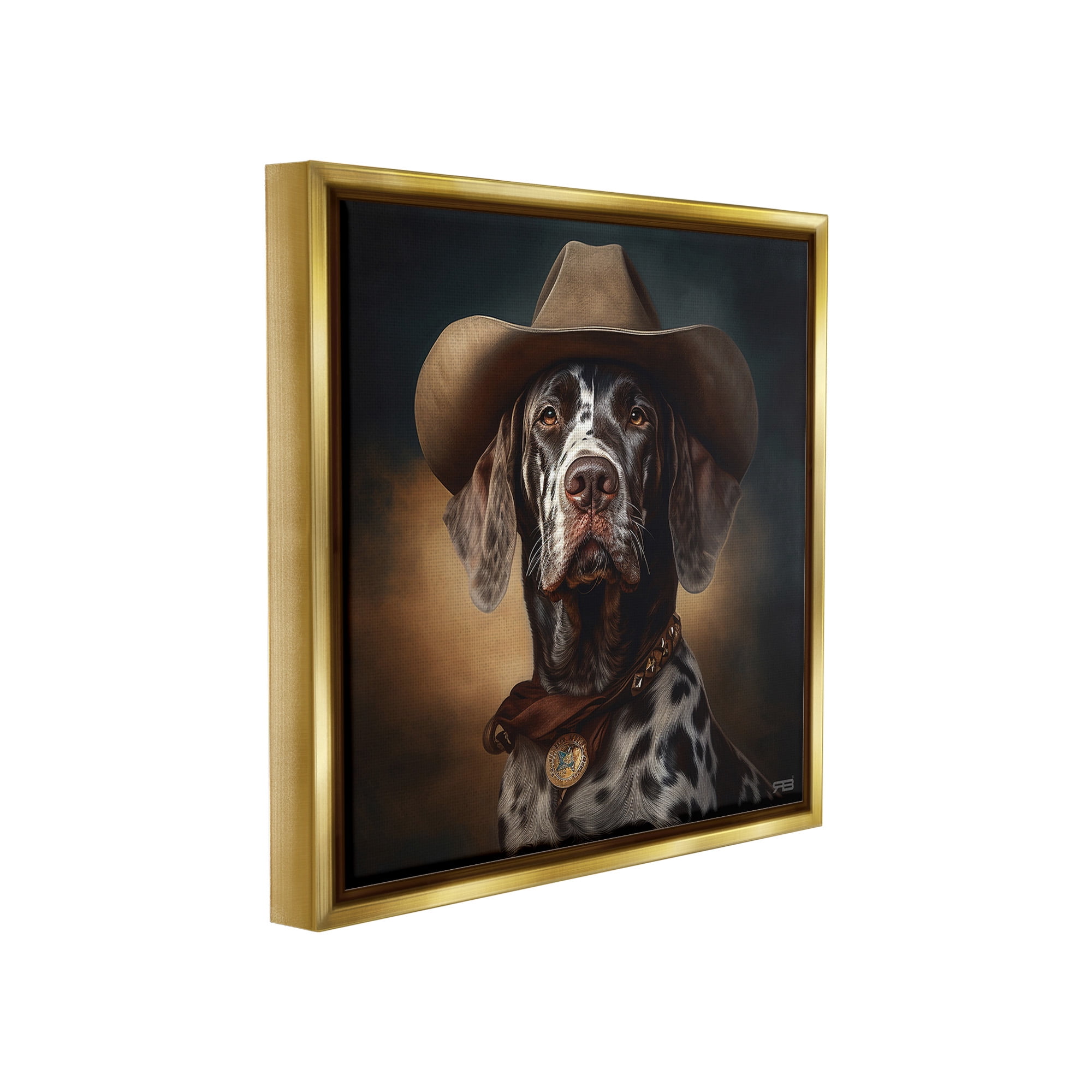 Stupell Industries Cowboy Dalmatian Portrait Animals & Insects Painting Gold Floater Framed Canvas Art Print Wall Art, 25 x 25
