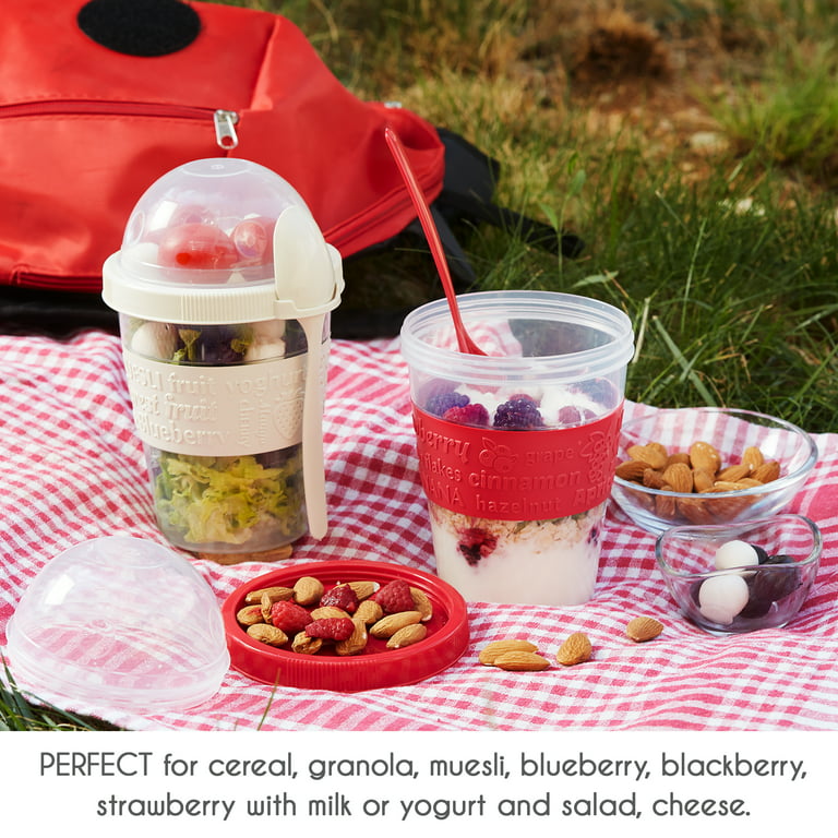 CRYSTALIA Yogurt Parfait Cups with Lids, Breakfast On the Go Plastic Bowls  with Topping Cereal Oatmeal or Fruit Container, Snack Cup and Spoon for