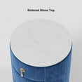 thumbnail image 3 of homary Blue Velvet Nightstand with Storage, Round Bedside Table with 3 Drawers, Stone Top Night Table for Bedroom, End Tables for Living Room, 3 of 9