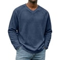 thumbnail image 2 of Dwellite Men's V Neck Sweater Knitted Pullover Casual Soft Waffle Lightweight Long Sleeve Sweater Blue S, 2 of 5