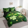thumbnail image 3 of jejeloiu Lucky Spring Green Clover 7 Pieces Bedding Comforter Set,St Patricks Day Full Bedding Set,Green Black Plaid Fitted Sheet Flat Sheet For Girls Kids,Super Cozy Room Decor Reversible, 3 of 8