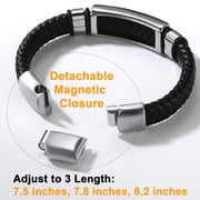 U7 Simple Leather Bracelets For Men Boys Adjustable Braided Leather Wristband ID Tag Stainless Steel Bracelet Fathers Day Gift,19cm/7.5 Inch