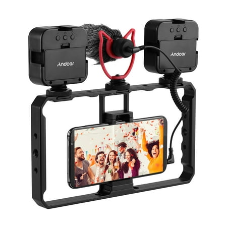 Image of Andoer Phone Rig Mount Compatible With Dual Led With Led With Mount With Dual Led Video With Dual Qisuo