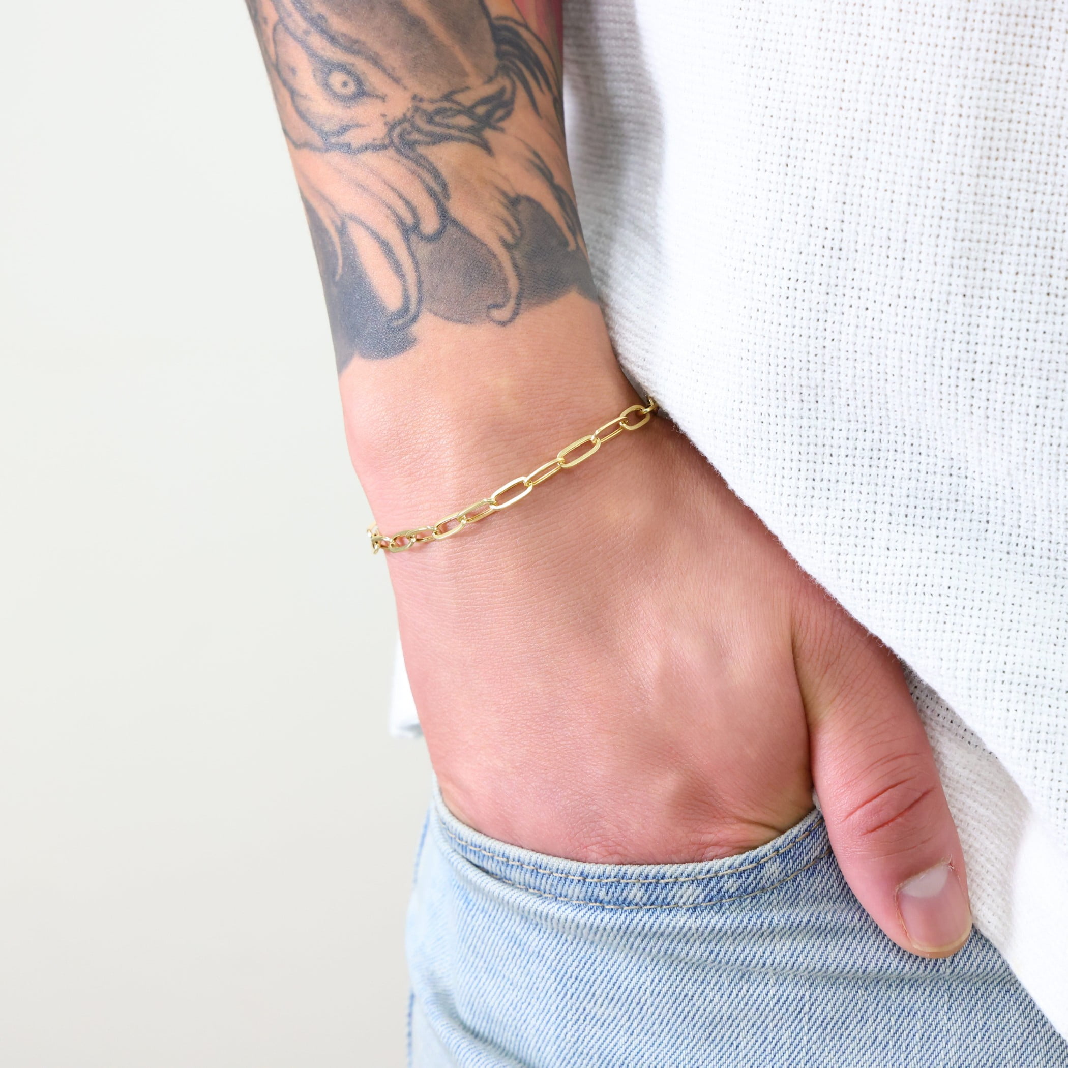 Nuragold 10k Real Yellow Gold Paperclip 4mm Elongated Cable Link Bracelet (7"-8") Italian Jewelry for Men & Women