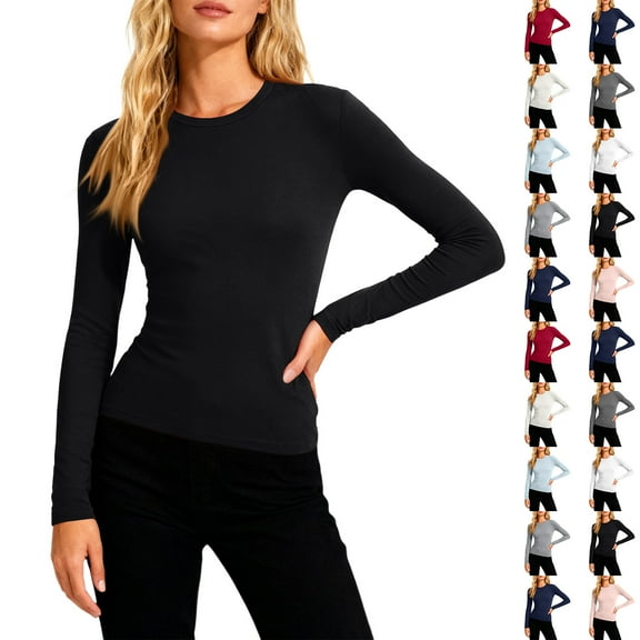 LTTVQM Womens Underscrubs Crew Neck Long Sleeve Shirts Fitted Basic Tee Uniforms Tops Fall Winter Clothes 2026 Black M