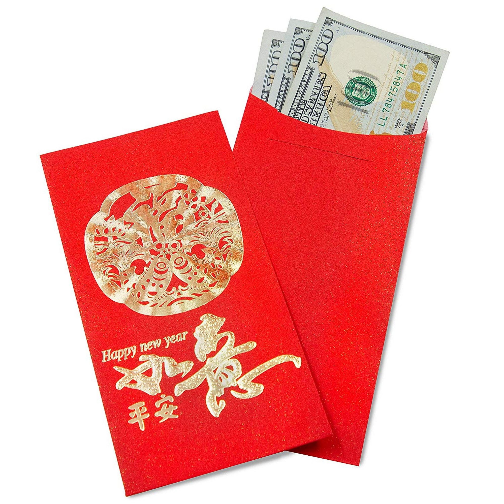 100Pack Red Lucky Chinese Money Envelopes for Lunar New Year, Good