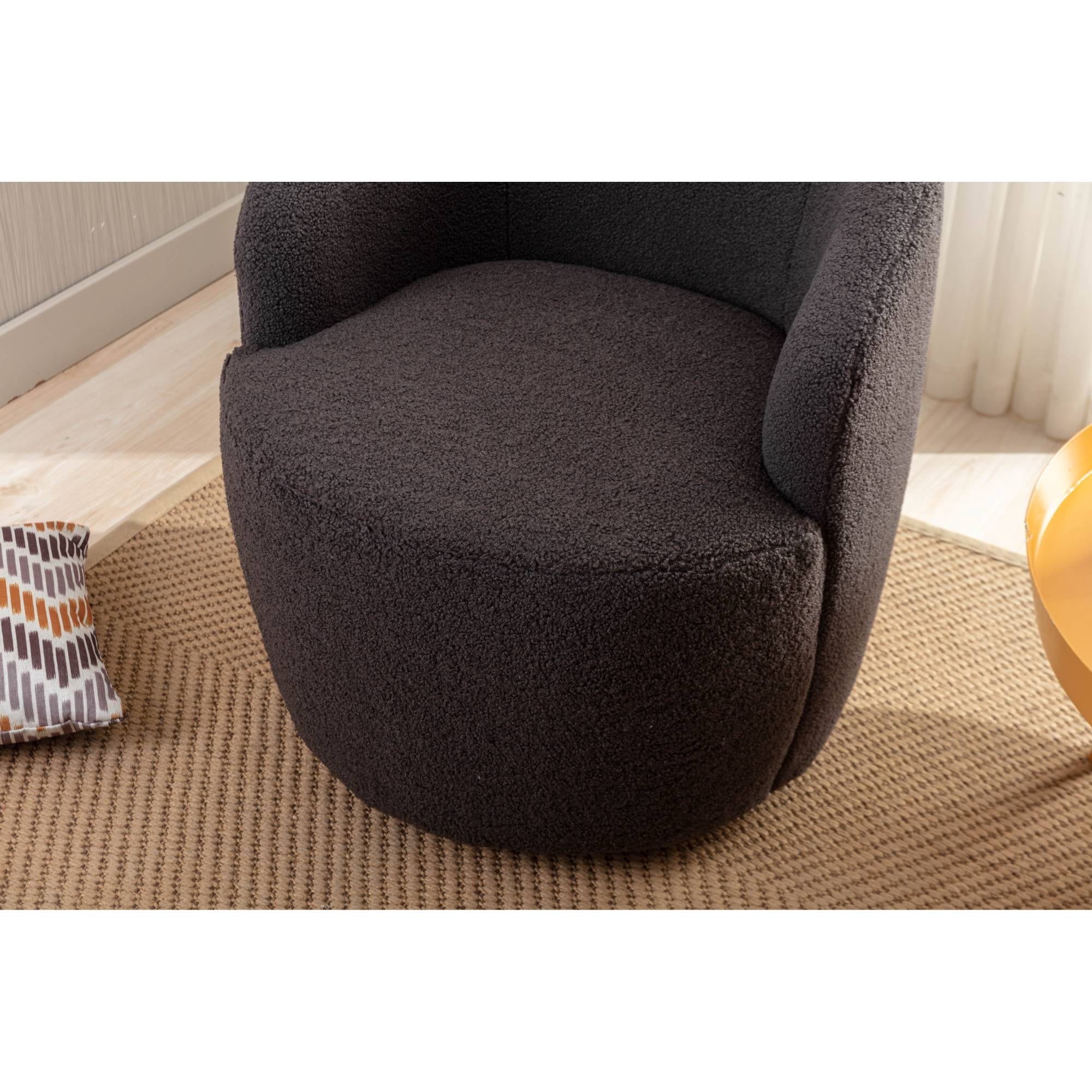 Teddy Swivel Barrel Chair Modern Accent Armchair Chair With Metal Base for Living Room,Dark Gray