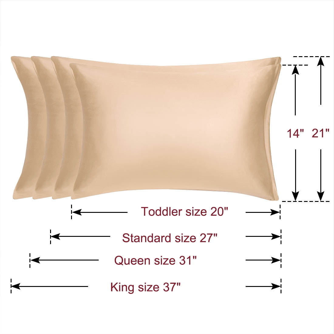 Unique Bargains 2 Pack Silky Satin Pillow Cover Cases Champagne 21" x 37"