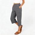 thumbnail image 7 of Casual Womens Capri Pants Loose Straight Wide Leg 3/4 Length Summer Lounge Elastic Waist Trousers, L #02 Gray, 7 of 7