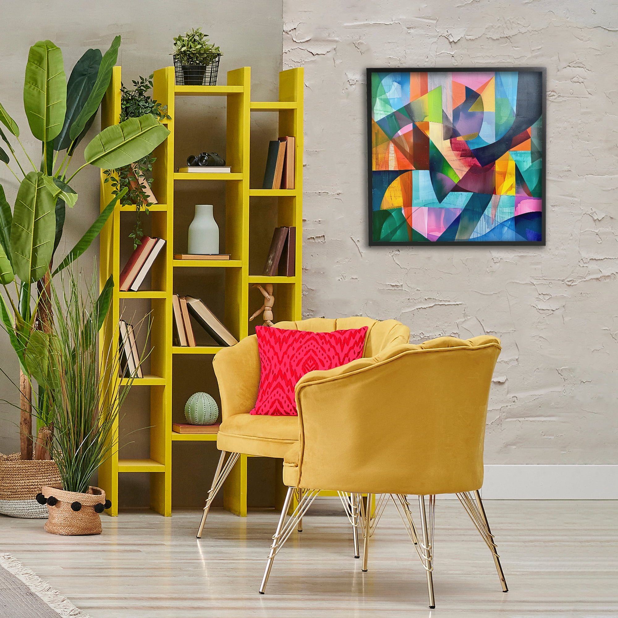 Stupell Industries Layered Luminous Shapes Abstract Painting Black Framed Art Print Wall Art, 24 x 24