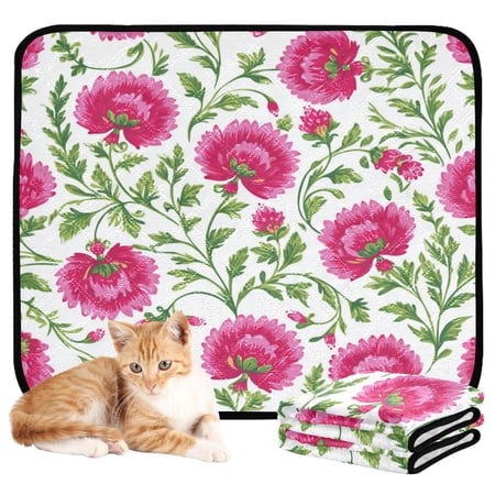 RMDQTR 3Pack Set of Small Pet Potty Pads Reusable Ultra-Absorbent Pet Training Pads Leak-Proof Pet Pads Lush Pink Peonies