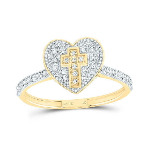10kt Yellow Gold 1/5 Cttw Natural Diamond Cross Heart Wedding Engagement Anniversary Ring, Women Size: 5-9