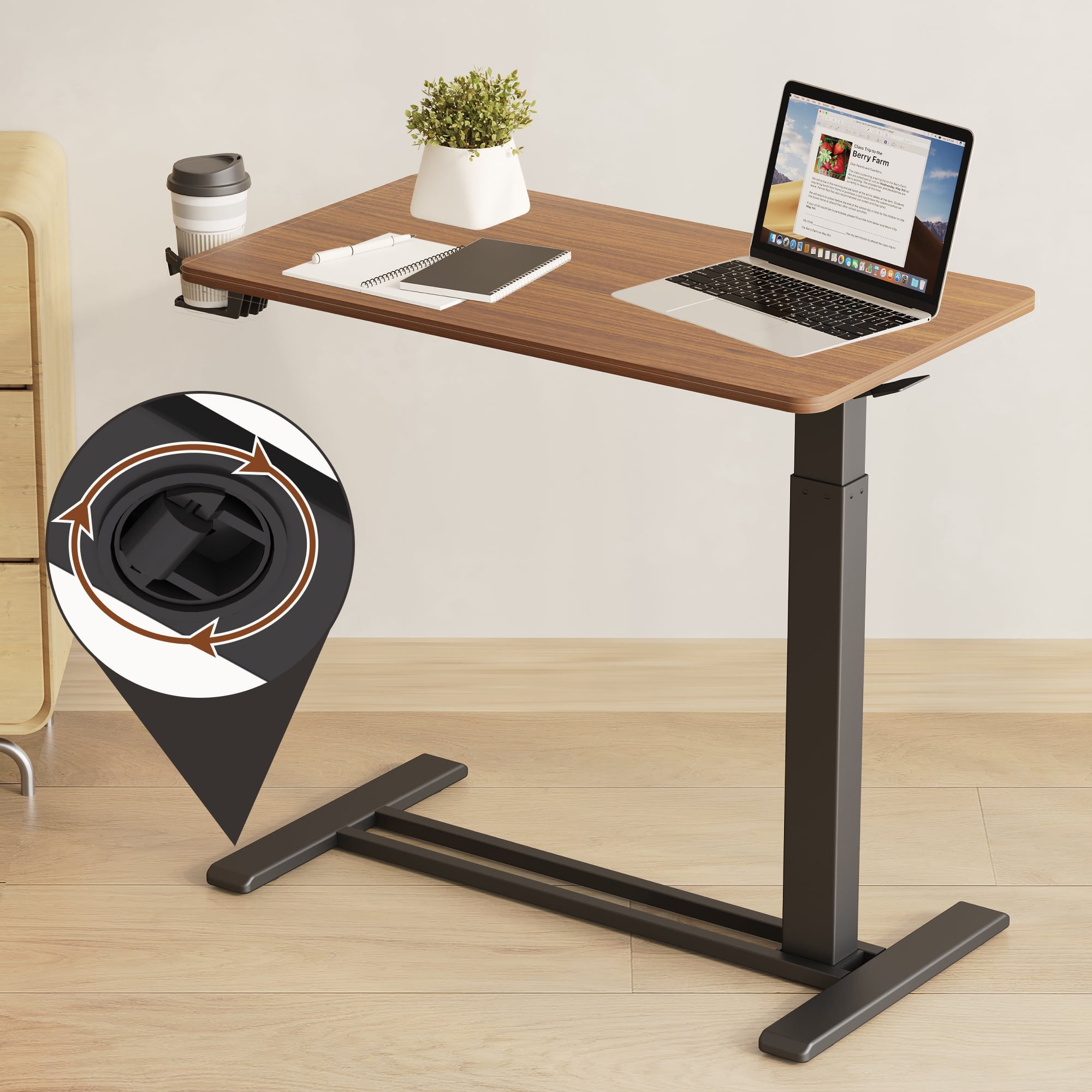 FitStand Adjustable Overbed Table with Wheels Laptop Table Standing Computer Desk Portable Stand-up Work Station Cart Tray Side Table for Sofa and Bed