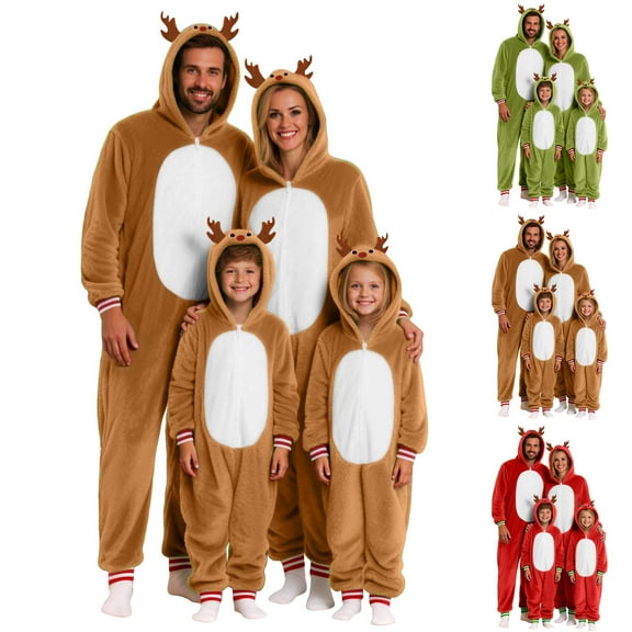 Pandaie Family Christmas Pajamas Matching Sets Womens Mens Kids Xmas Pjs Onesies Holiday Reindeer Sleepwear Outfits Plush Warm Winter Clothes Brown 2-3 Years