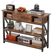 Mexin 39 Inch Console Sofa Table with Drawer, Entryway Table with Storage Shelves, Industrial Wood Hallway Table for Living Room Couch Foyer Kitchen Counter, Rustic Brown