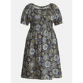 thumbnail image 3 of Terra & Sky Women's Plus Smocked Cotton Midi Dress with Short Puff Sleeves, Sizes- 0X-5X, 3 of 3