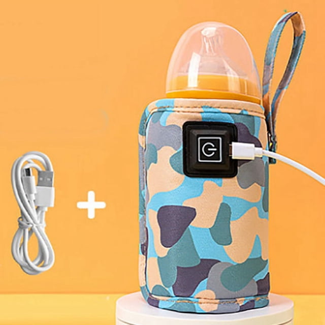 Universal USB Leche Calentador de Agua Cochecito Viaje Bolsa Aislada BiberóN PortáTil para BebéS Camuflaje-