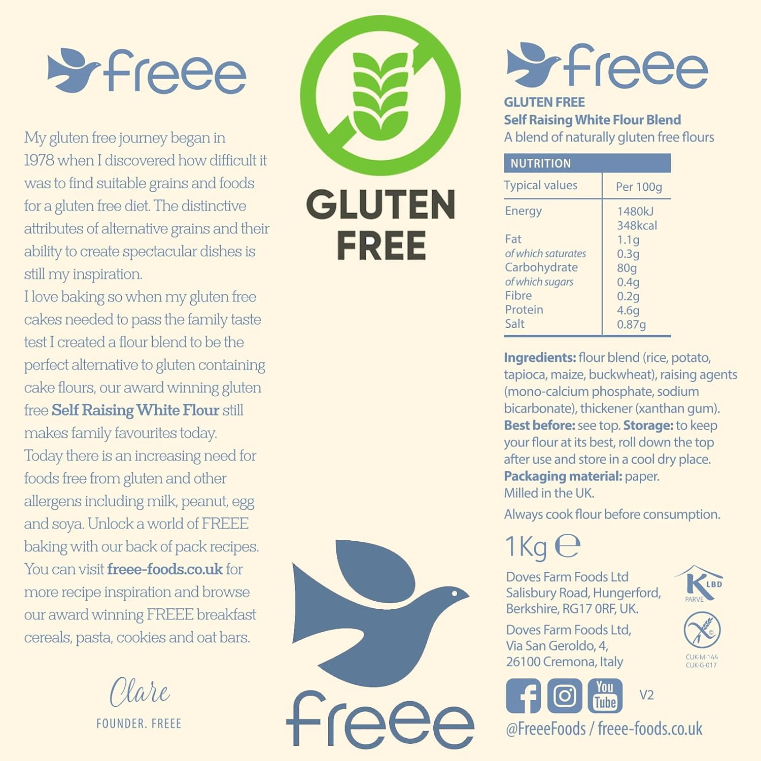 Freee Gluten Free Self Raising White Flour 1kg, Imported from Britain