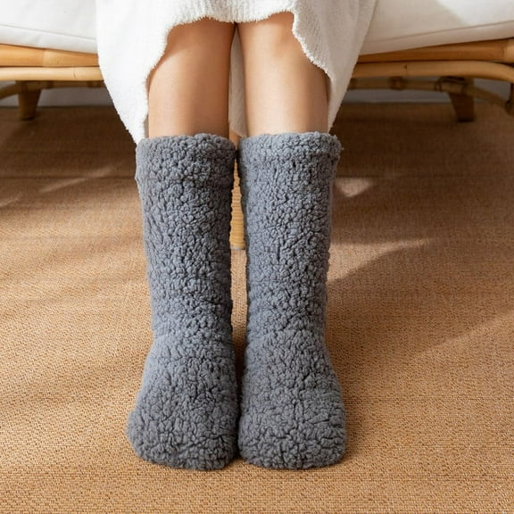 Rciityk Gray Women's Slipper Socks Warm Fuzzy Fleece Lined Indoor Floor Socks Winter Knit Thick Crew Sleep thermall Socks