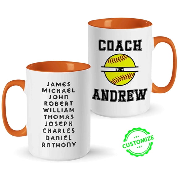 Customizaholic Personalized Coach Baseball Mug – Custom Name Team Player List Coffee Cup, Sports Coach Appreciation Gift, End of Season Keepsake for Men or Women