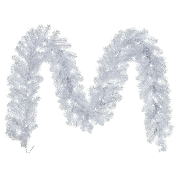 Vickerman 9' Crystal White Spruce Artificial Christmas Garland with Warm White LED Mini Lights