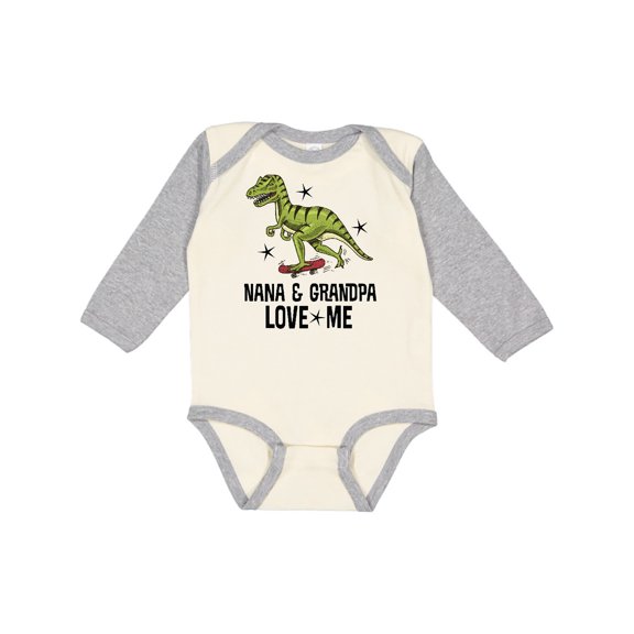 Inktastic Nana and Grandpa Love Me Dinosaur Grandson Boys Long Sleeve Baby Bodysuit