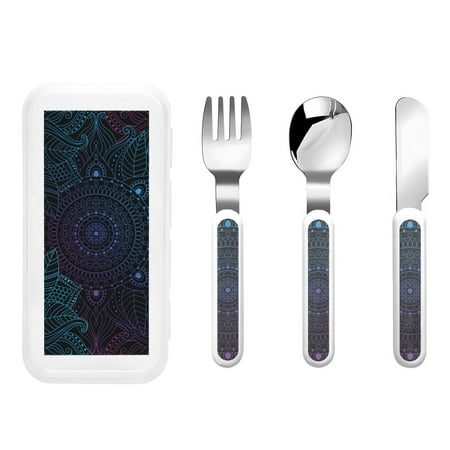 

Bingfone Boho Print Toddler Utensils Kids Silverware 3pcs Safety Stainless Steel Toddler Fork Spoon Knife Set Children Flatware Set
